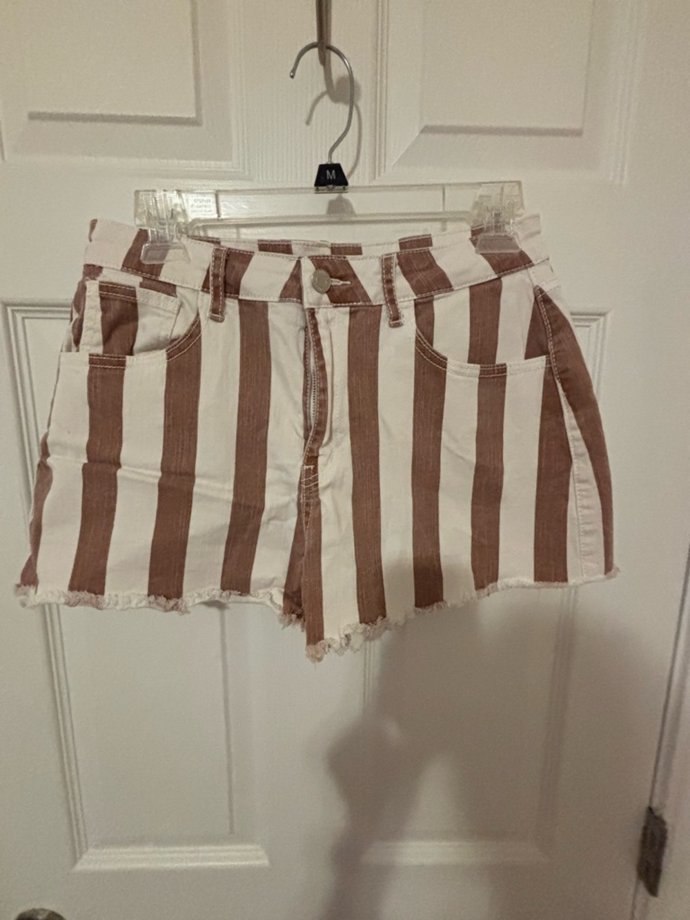 Altar'd State Rust & White Vertical Stripe High-Rise Jean Shorts